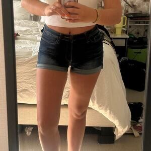 Dark wash denim shorts